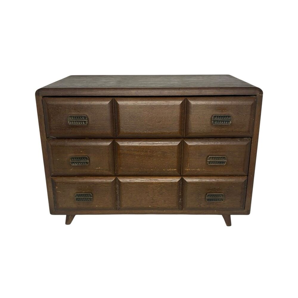MID CENTURY MODERN WOOD JEWELRY BOX DRESSER MADE IN JAPAN SALESMAN SAMPLE